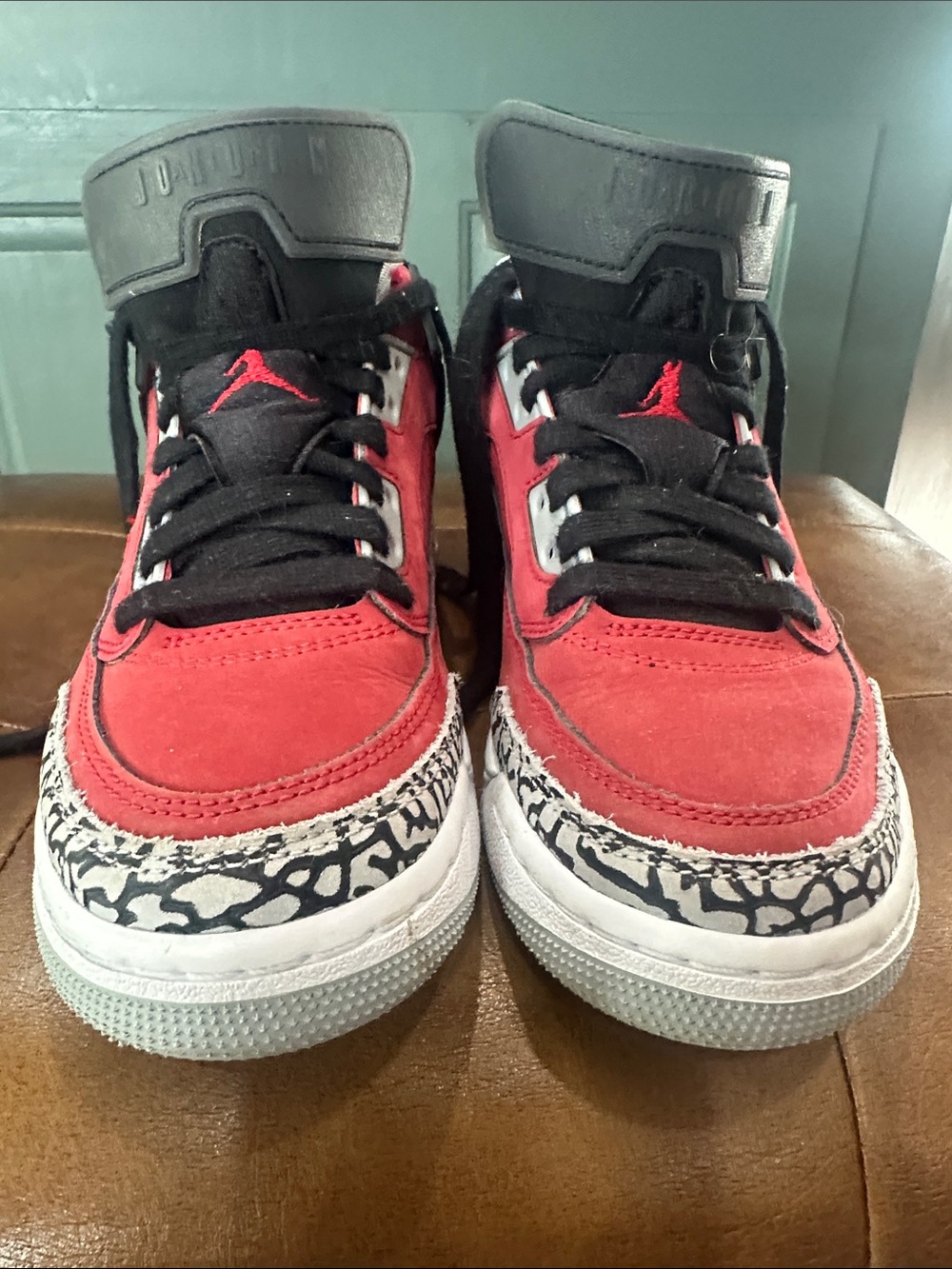 Jordan Kids' Red and Black Sneakers with Elephant Print